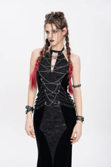Black Halterneck Sleeveless Rivet Straps Chain Women's Punk Dress - Product - 6