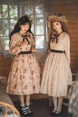 Forest Illustrated Book Long Lantern Sleeves Print Ruffle Sweet Lolita OP Dress 3 Colors - Product - 15