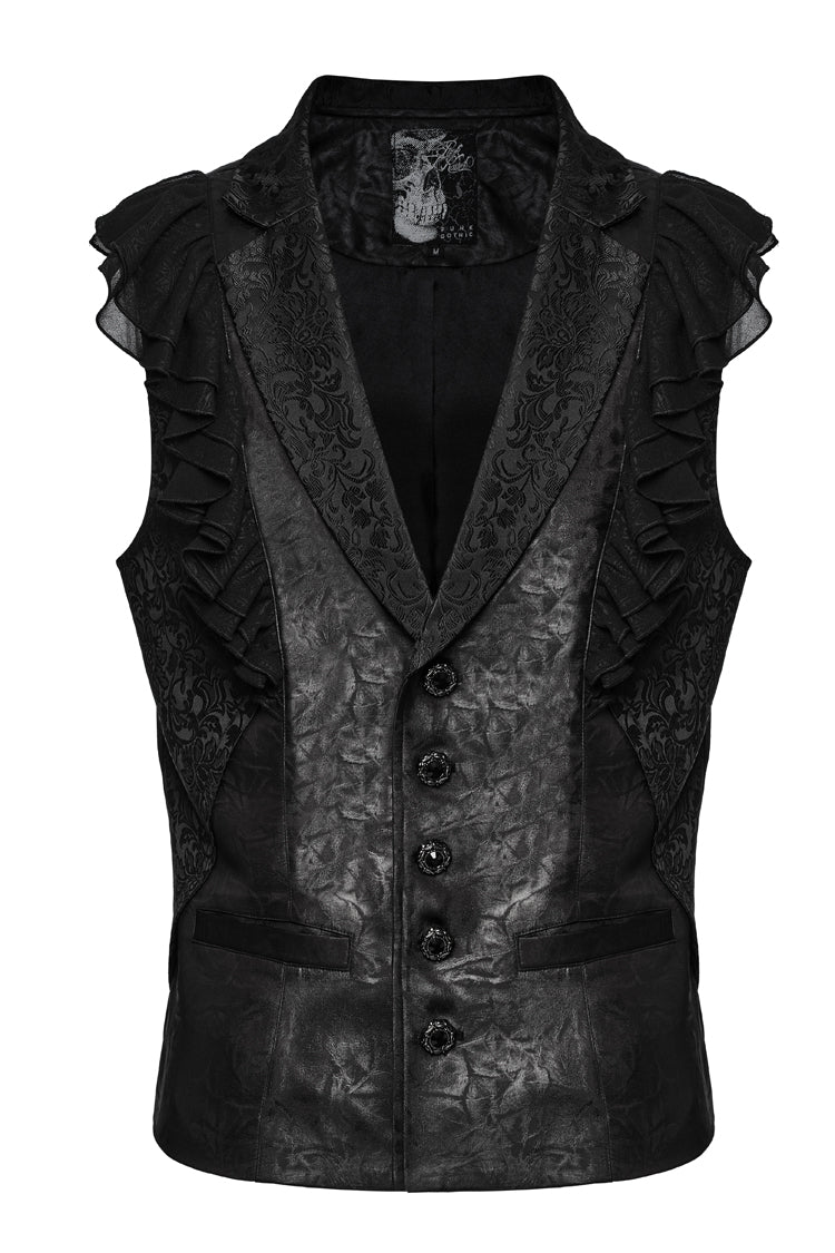 Black Sleeveless Buckle-up Ruffle Men's Gothic Vest - Product - 3