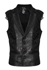 Black Sleeveless Buckle-up Ruffle Men's Gothic Vest - Product - 3