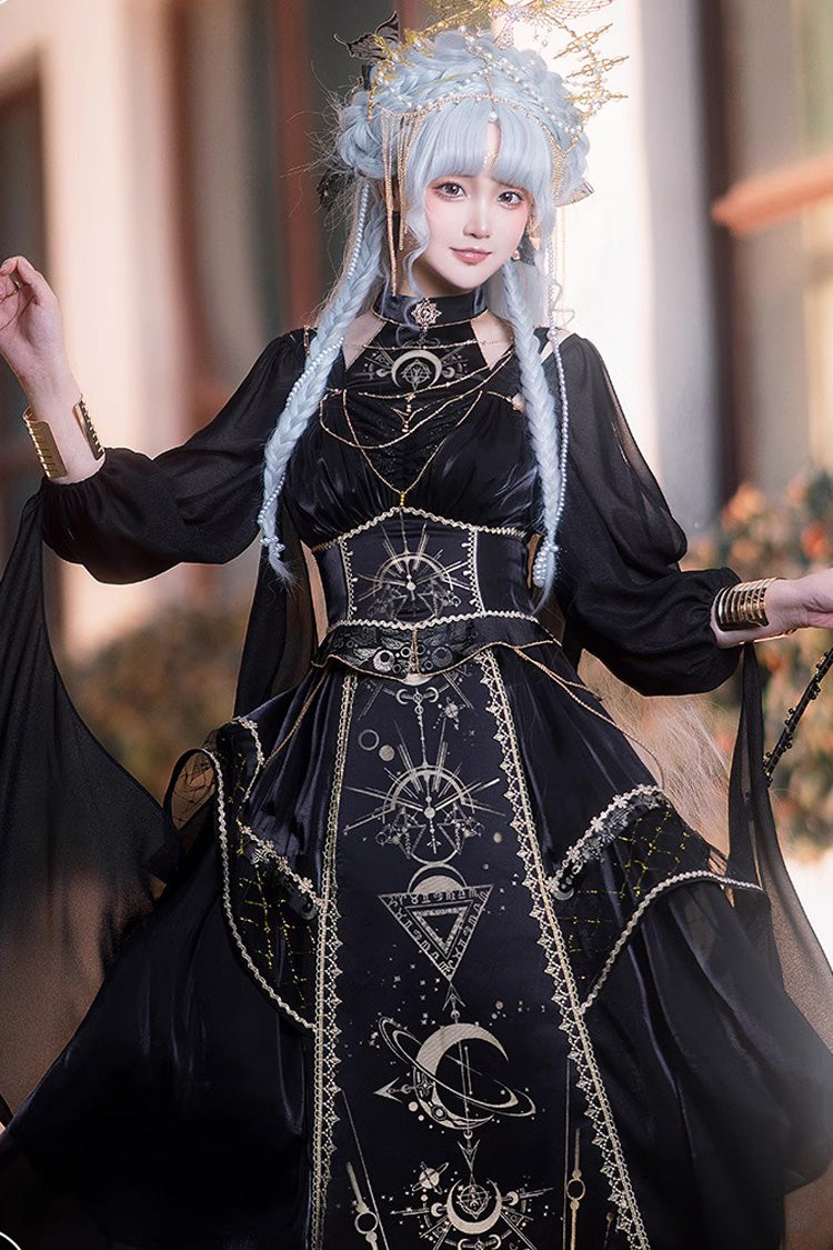 Black Nightmare of Horus Print Ruffle Hot Stamping Gothic Gorgeous Lolita Jsk Dress - Product - 2