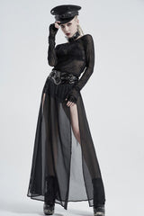 Black Long Sleeve One Word Collar Half Cut Finger Cuffs Tight Velvet Cobweb Prints Women's Punk T-Shirt - Product - 2