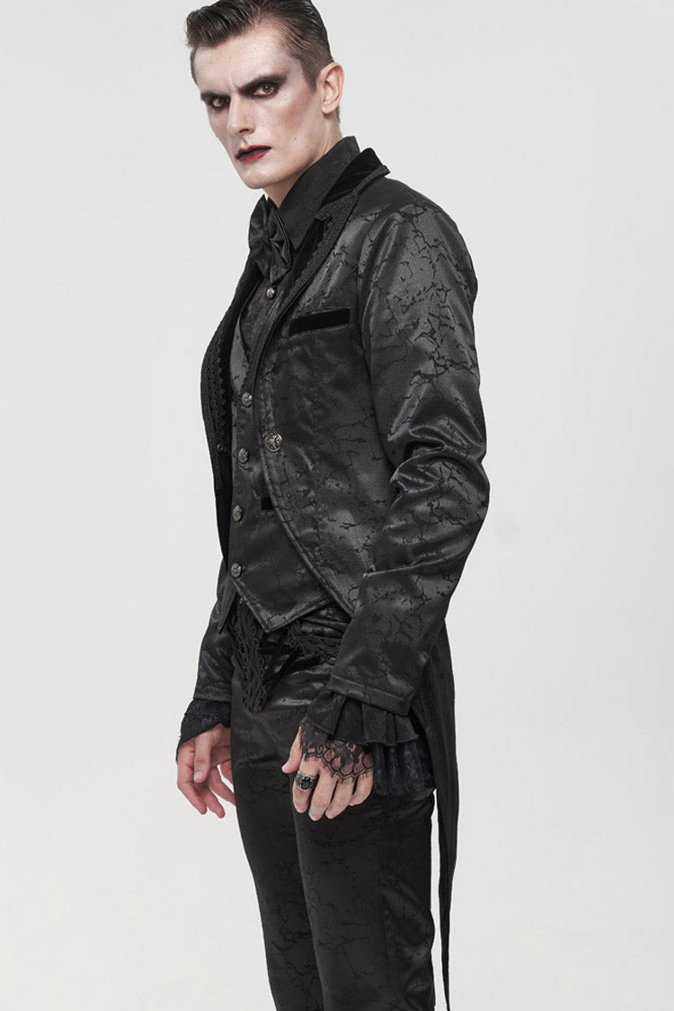 Black Gothic Bright Pattern Printed Decoration Swallowtail Men's Coat - Product - 5