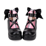 Round-toe Shallow Mouth Bowknot Cute Lolita Middle Heels Shoes - Product - 7