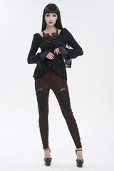 Black Ruffled Lace Splice Women's Gothic Shirt - Product - 4