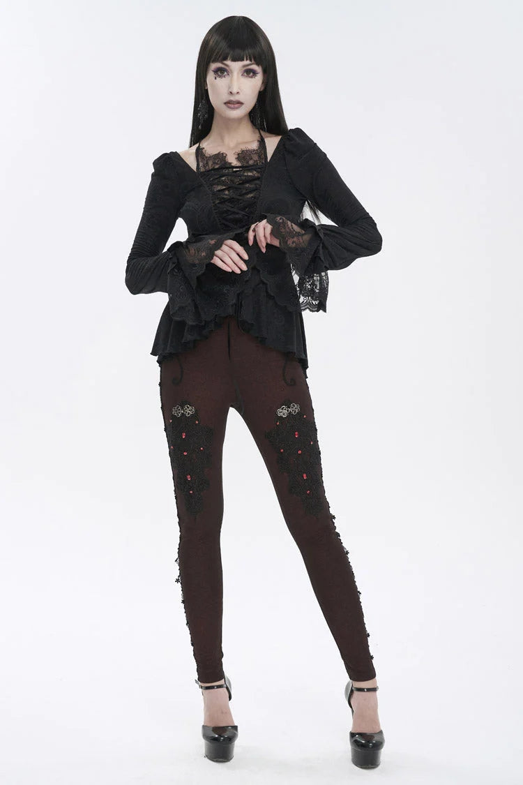 Black Ruffled Lace Splice Women's Gothic Shirt - Product - 4