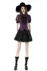 Purple Moon Frilly Collar Short Puff Sleeves Women's Gothic Blouse - Purple - 1