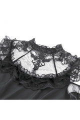 Black Cut-Out Multi-Layered Ruffled Long Trumpet Sleeves Sheer Mesh Splice Lace Lace-Up Women's Gothic Dress - Product - 10