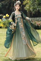 Green [Cloud Brocade And Spring Splendor] High Waisted Embroidered Women's Classic Luxurious Hanfu Dress Set - Green - 1
