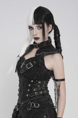 Black Halterneck Slim Buckled Zippered Women's Punk Vest - Product - 7