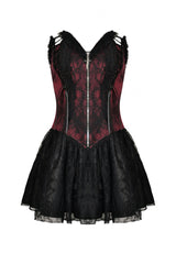 Wine Red Off Shoulder Lace Lace-Up Zippered Women's Gothic Strapless Graduation Dress - Product - 3