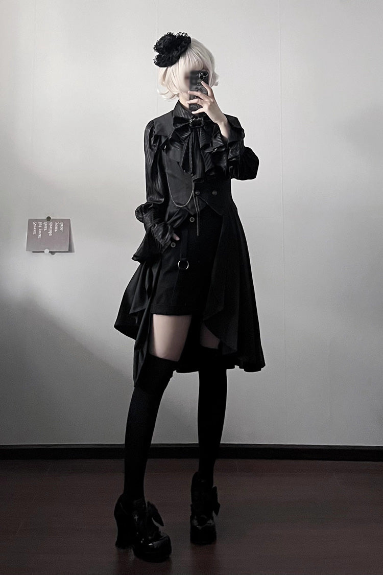 Black [Moonstone] Sleeveless Ruffle Ouji Gothic Prince Lolita Long Vest - Product - 5