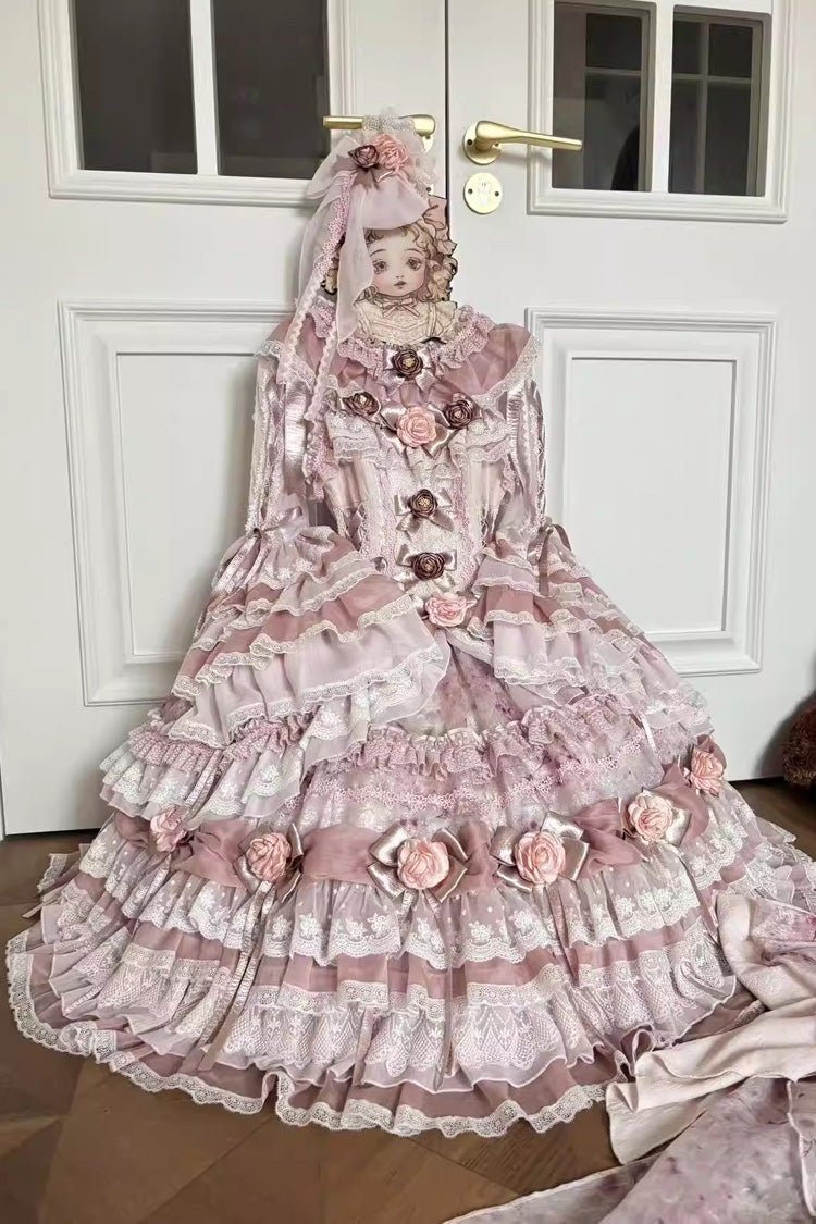 Pink [Rose Manor] Multi-Layered Ruffled Bow Lace Sweet Gorgeous Lolita Jsk Dress - Product - 2