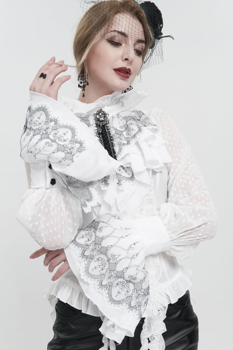 White Embroidered Lace Detachable Women's Gothic Luxurious Royal Gloves - Product - 2