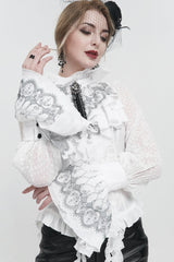 White Embroidered Lace Detachable Women's Gothic Luxurious Royal Gloves - Product - 2
