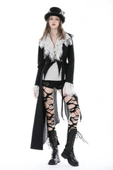 Black Peak Lapel Collar Long Sleeves Irregular Distressed Women's Gothic Punk Coat with Belt - Product - 7