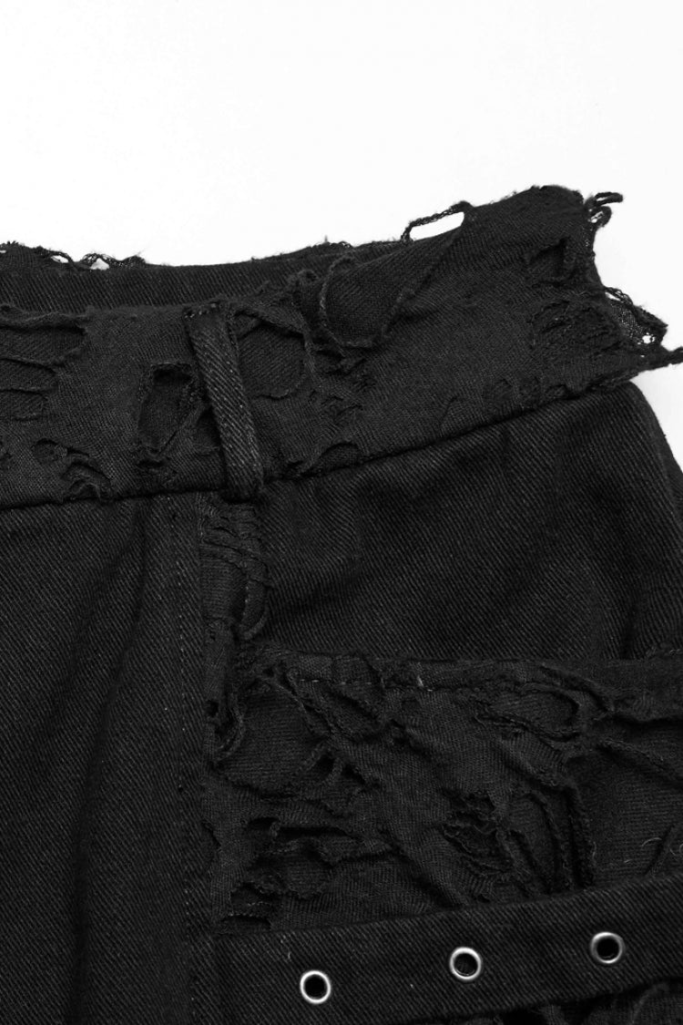 Black Ripped Men's Punk Straight Pants - Product - 5
