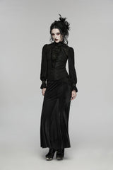 Black Stand Collar Long Sleeves Lace Lace-Up Slim Women's Gothic Blouse - Product - 7