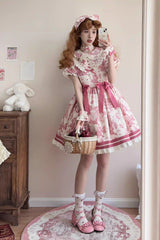 Rose Red [Grape Moon Almanac] Short Sleeves Multi-Layered Printed Ruffled Bow Sweet Lolita Dress - Product - 2