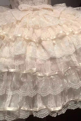 Apricot [Ballad of Feathers] Sleeveless Multi-Layered Ruffle Hanayome Bowknot Sweet Lolita Jsk Dress - Product - 6