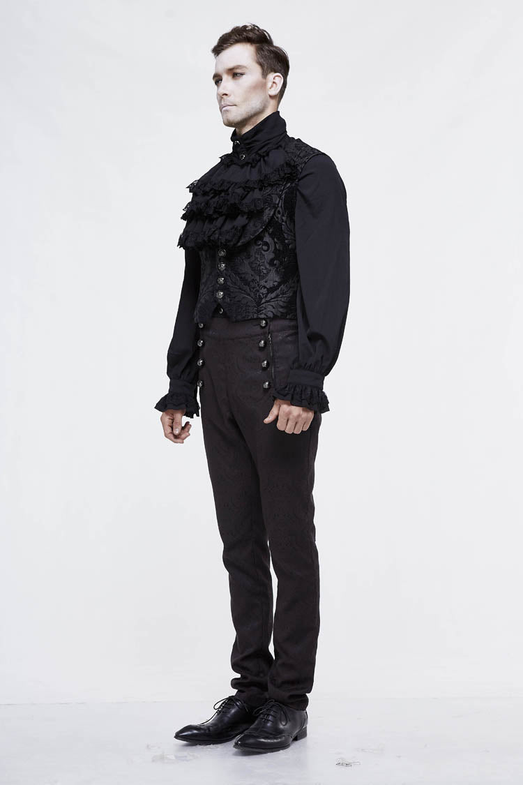 Black Metal Mushroom Button Waist Loop Jacquard Short Men's Gothic Waistcoat - Product - 4
