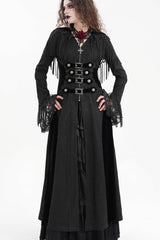 Black Buckle-up Tassels Hooded Women's Gothic Coat - Product - 12