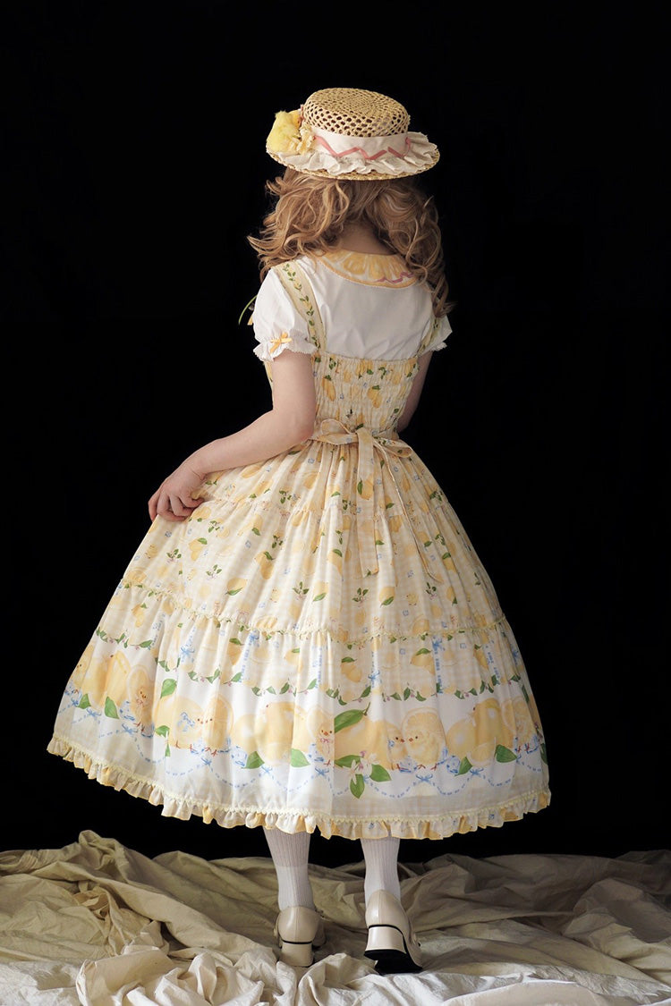 Yellow [Lemon Chicken] Print Ruffle Bowknot Lace Sweet Lolita Jsk Long Dress - Product - 5