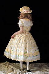 Yellow [Lemon Chicken] Print Ruffle Bowknot Lace Sweet Lolita Jsk Long Dress - Product - 5