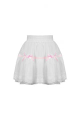 White Women's Gothic Lolita Bowknot Multi-Layered Lace Trim Mini Skirt - Product - 3