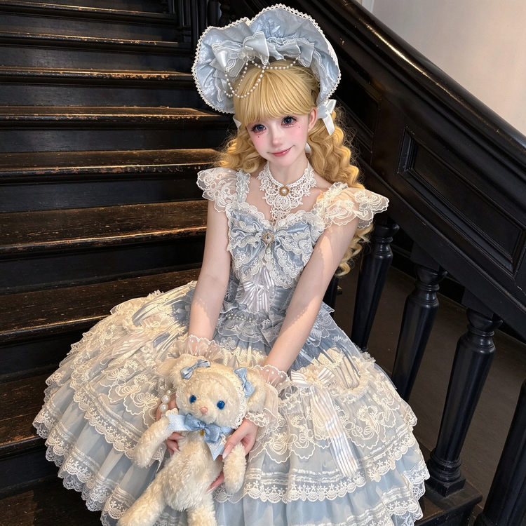 Elegant Ruffled Lace Lolita Dress Set with Bow Accents - view 6