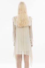 Long Sleeves Ruffle Stitching Lace Detachable Pin Bowknot Women's Gothic Dress 2 Colors - Product - 4