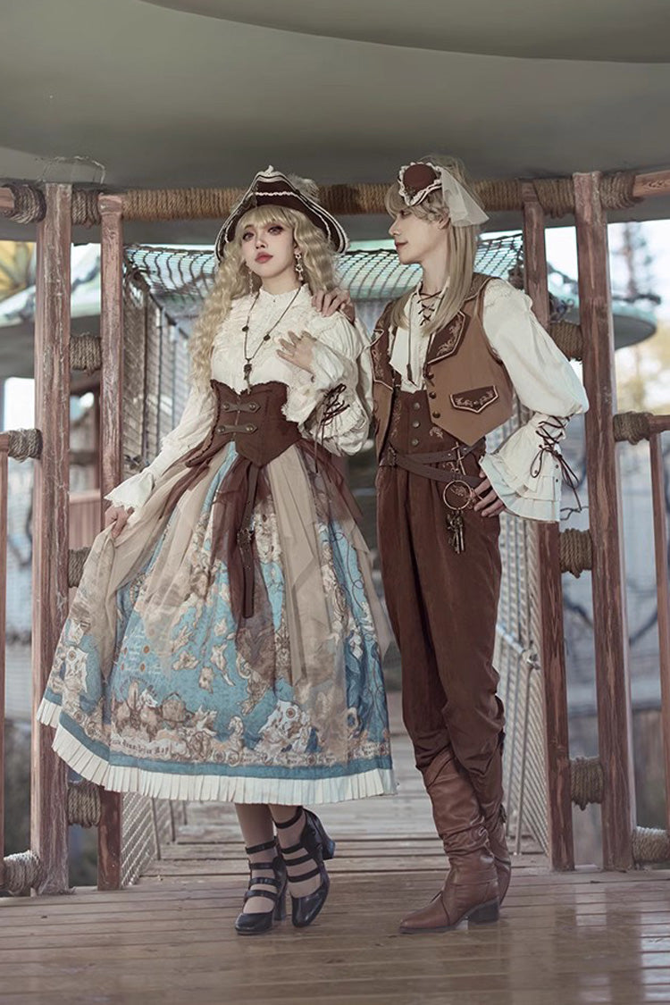 Pirate Series Navigation Treasure Hunting Guide Stand Collar Embroidery Lolita Blouse 3 Colors - Product - 6