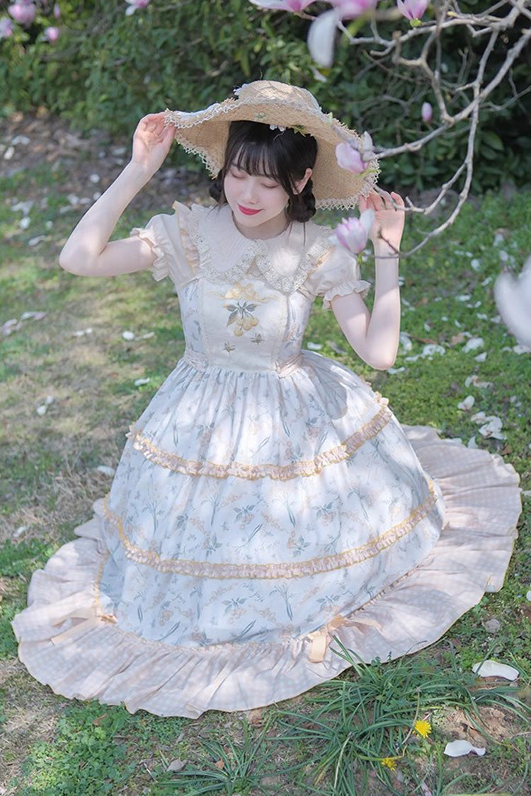 Multi-Color Midsummer Print Ruffle Embroidery Sweet Lolita Jsk Dress - Product - 6