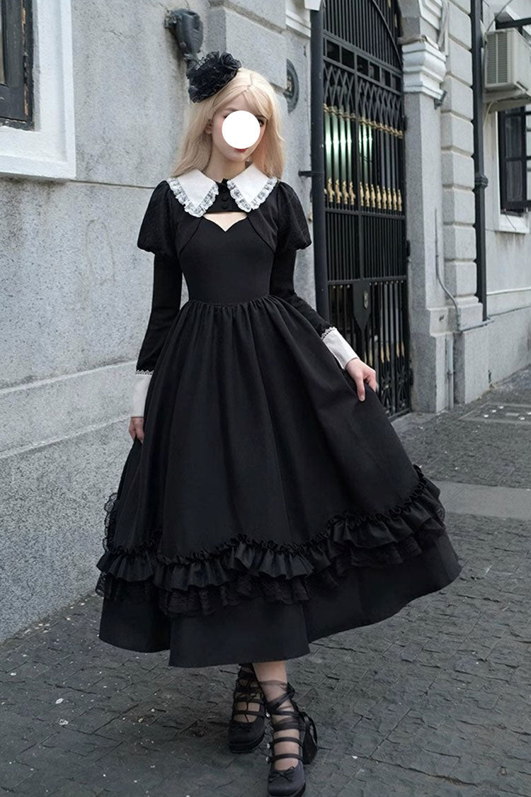 Black Symphony of the Night Solid Color Jacquard Gothic Lolita Jsk Dress - Black - 1
