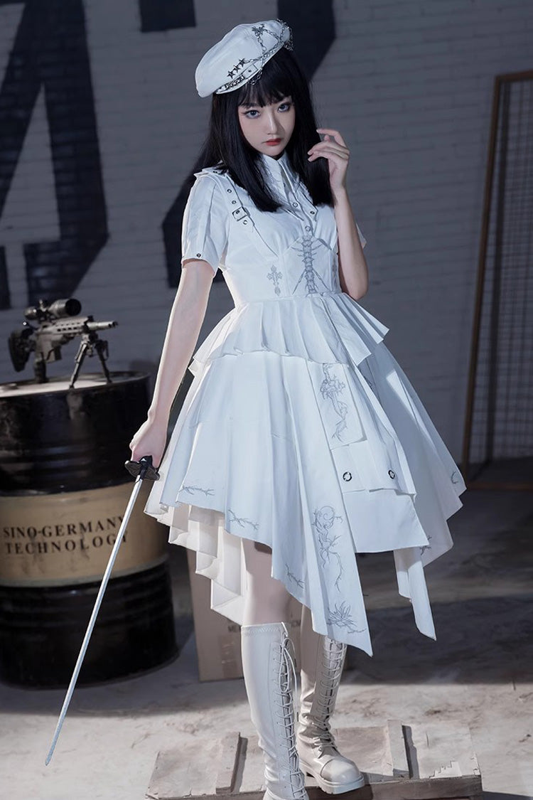 White Travelling Thorns Short Sleeves Print Gothic Elegant Lolita Dress - Product - 4
