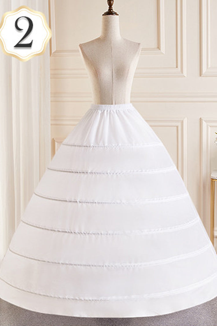 White Multi-Layered Hanayome Fishbone Sweet Lolita Long Petticoat - White(Version-2) - 2