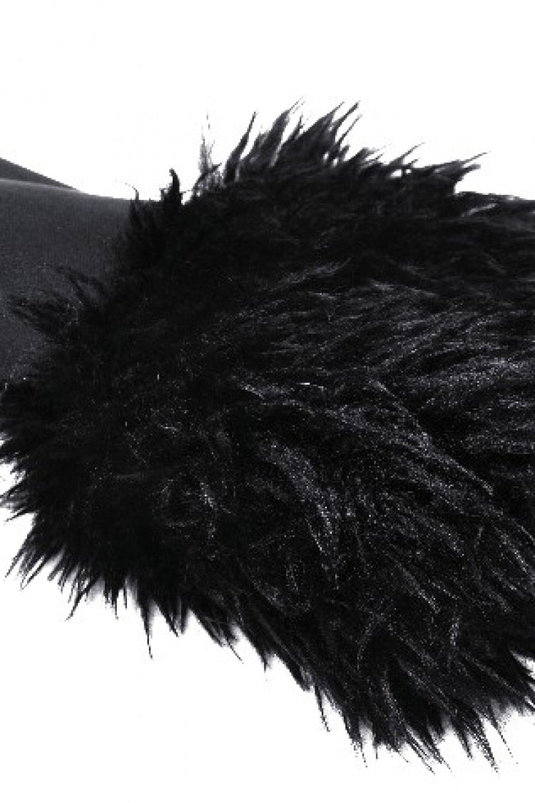 Black Long Sleeves Lace-Up Buckled Women's Gothic Draped Coat with Faux Fur Collar - Product - 17