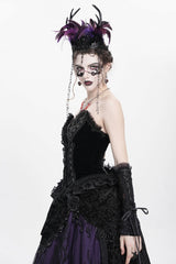 Black Sleeveless Beaded Lace Lace-Up Women's Gothic Overbust Corset - Product - 3