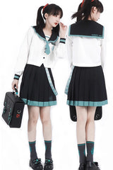 Black/White Long Sleeves College Style Sailor Japanese School Pleated Skirt - Product - 3