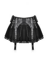 Black Faux Leather Spliced Lace Lace-Up Women's Punk Mini Skirt - Product - 3