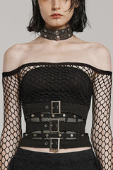 Black Stitching Mesh Cross Tied Rope Women's Steampunk Corset - Black - 1