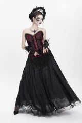 Black Floral Embroidered Beaded Women's Gothic Long Skirt - Product - 6