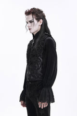Black Stand Collar Sleeveless Floral Crochet Zipper Men's Gothic Vest - Product - 2