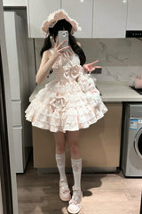 Pink [Sweetheart Doll] Multi-Layered Ruffle Bowknot Lace Sweet Princess Gorgeous Lolita Jsk Dress - Product - 2