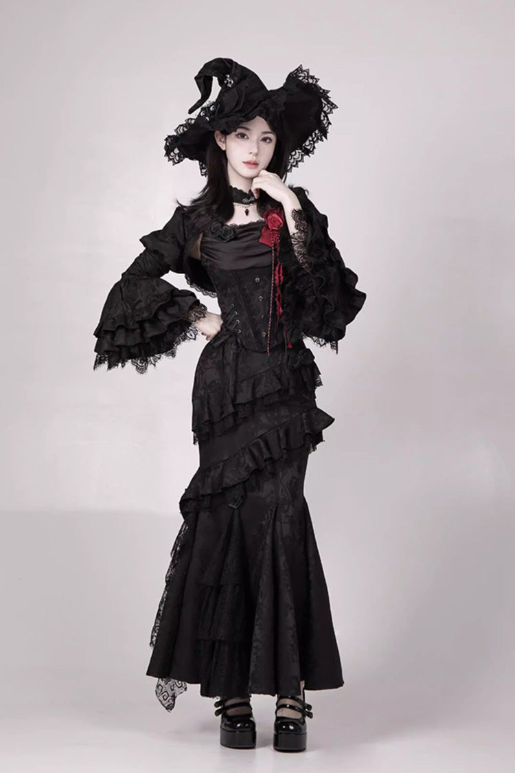 Black  [Letters & Poems · Twilight] Multi-Layered Jacquard Ruffled Witch Gothic Lolita Skirt 2 Versions - Product - 16