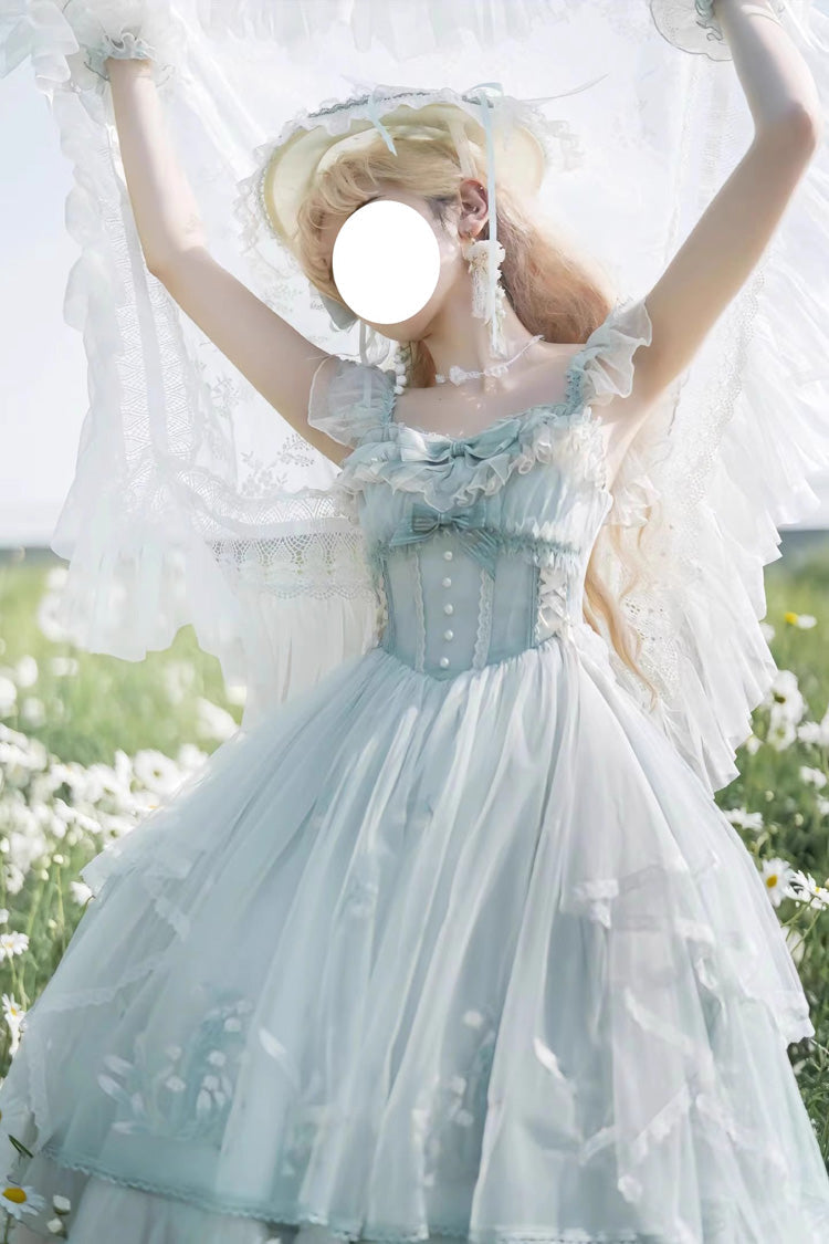 Light Green [Love Is Coming] Multi-layer Ruffle Embroidery Bowknot Sweet Princess Lolita Jsk Dress - Product - 5