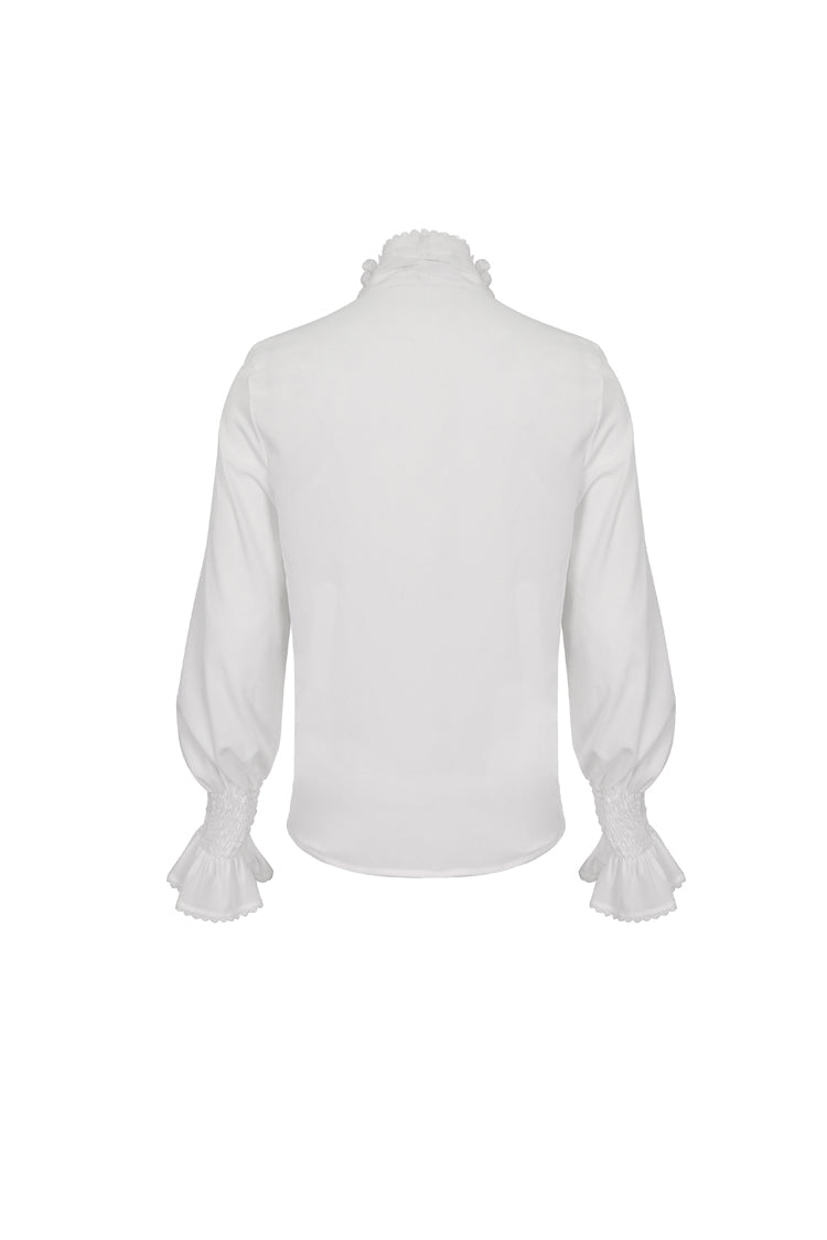White Irregular Stand Collar Puff Sleeved Ruffled Men's Gothic Shirt - Product - 8