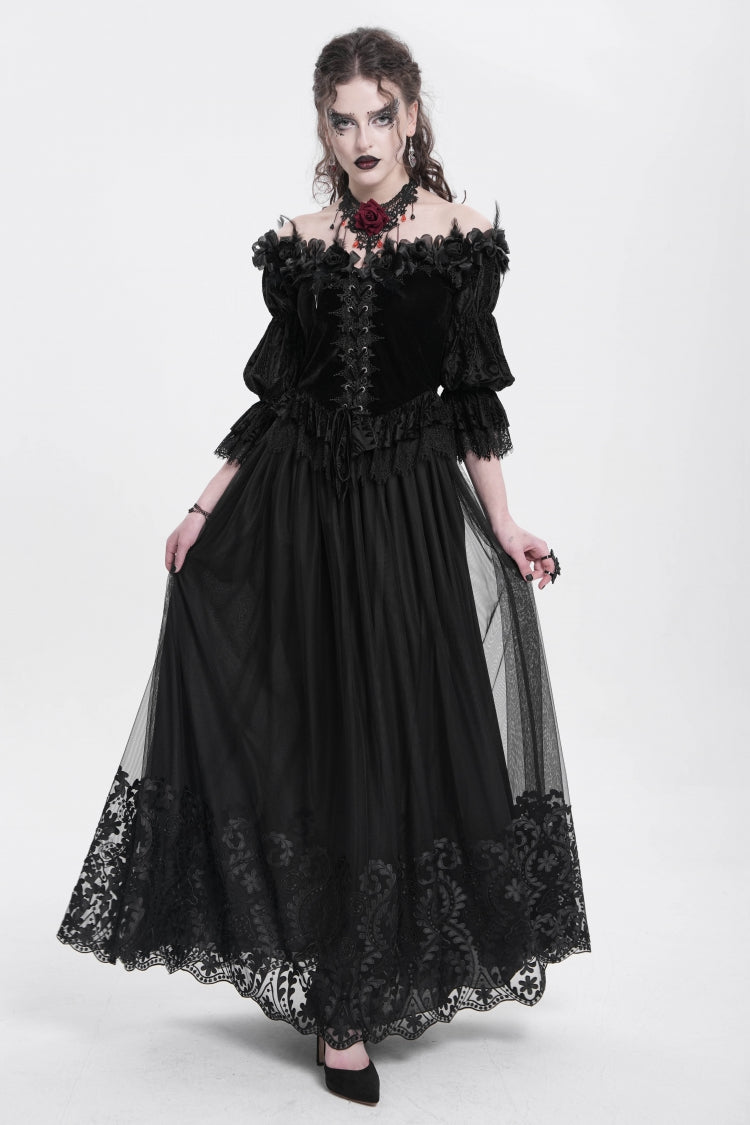 Black Stitching Floral Mesh Women's Gothic Skirt - Product - 5