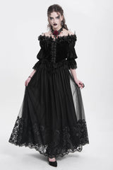 Black Stitching Floral Mesh Women's Gothic Skirt - Product - 5