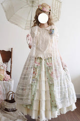 Green [Cat Rose Tea] Print Ruffle Daily Sweet Lolita Skirt - Product - 6